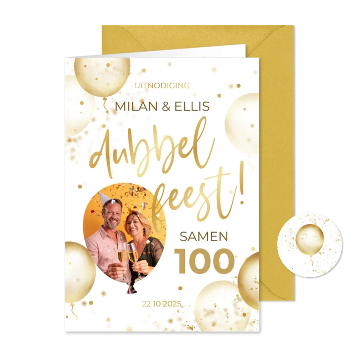 Uitnodiging dubbel feest feestelijk gouden ballonnen