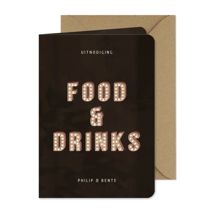 Uitnodiging etentje festival letters met licht food & drinks