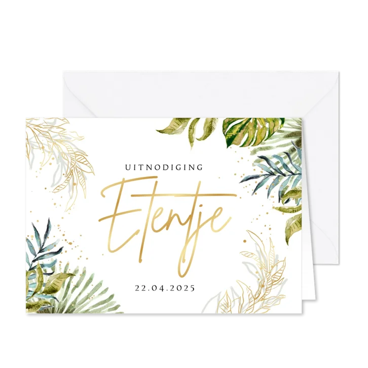 Uitnodiging etentje goud botanisch spetters