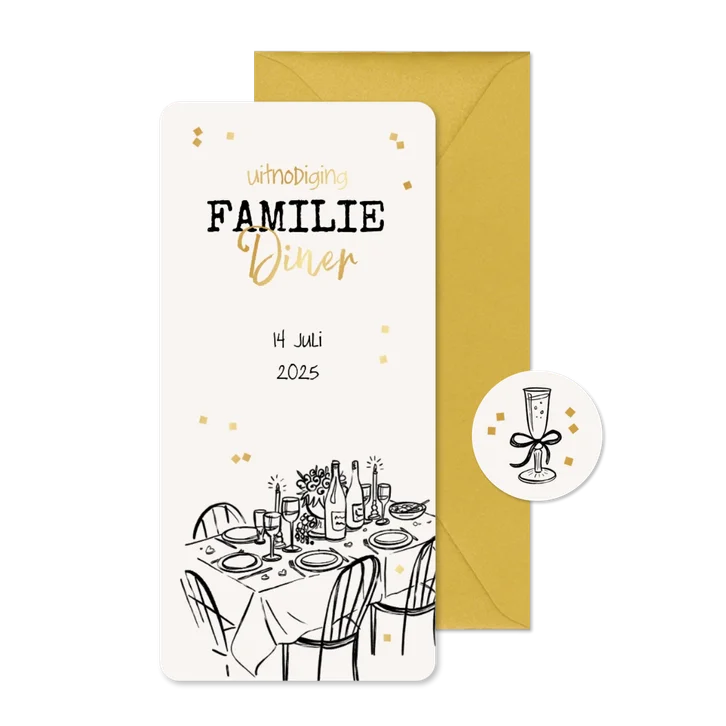 Uitnodiging familiediner etentje familiedag doodle goud