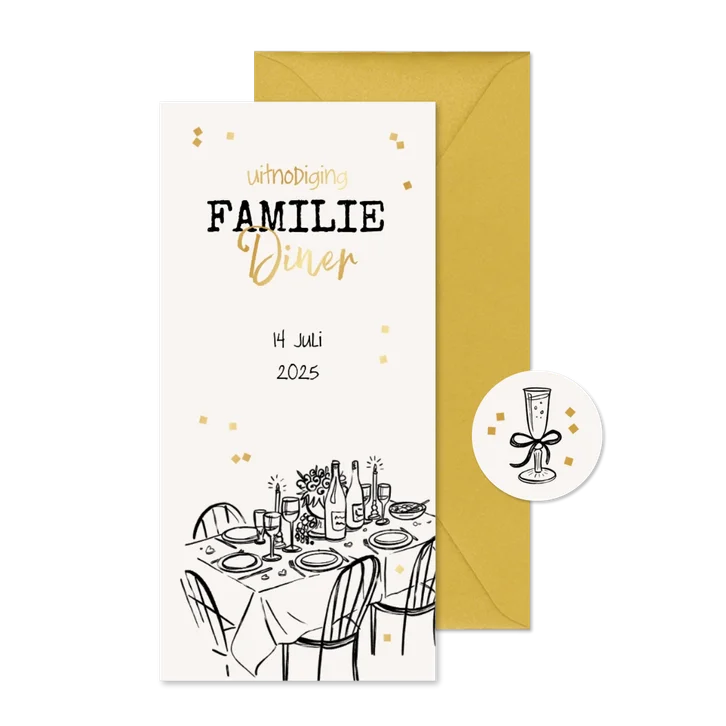 Uitnodiging familiediner etentje familiedag doodle goud