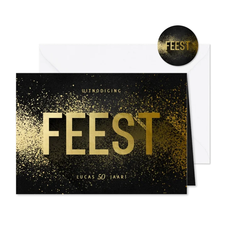 Uitnodiging feest goudlook met spetters