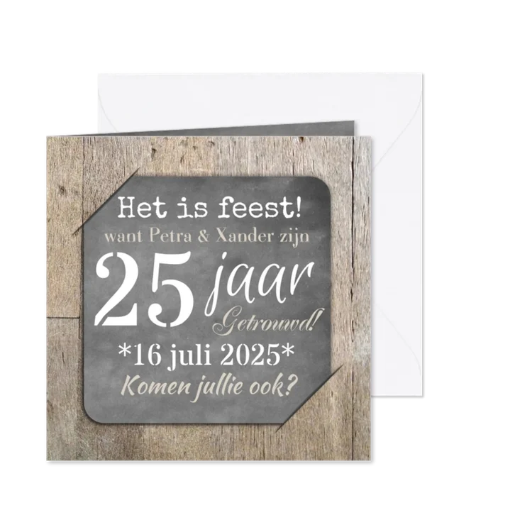 Uitnodiging feest hout en foto 