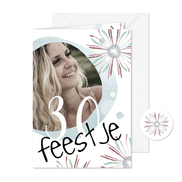 Uitnodiging feestje 30 jaar met bloemen