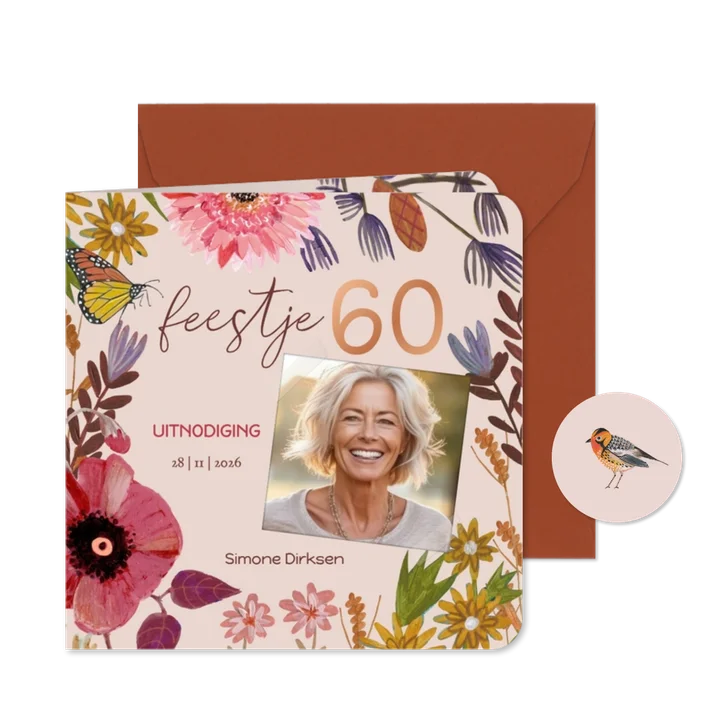 Uitnodiging Feestje 60 Bloemen Botanisch Herfst