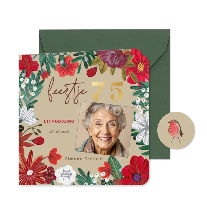 Uitnodiging Feestje 75 Bloemen Botanisch Winter