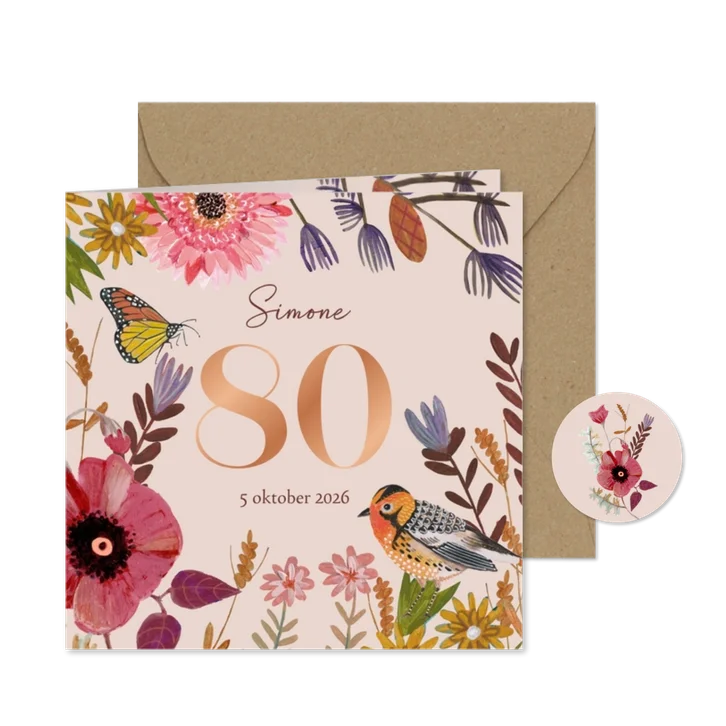 Uitnodiging Feestje 80 Bloemen Botanisch Herfst