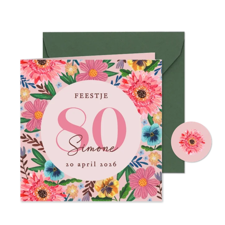 Uitnodiging feestje 80 bloemen botanisch lente