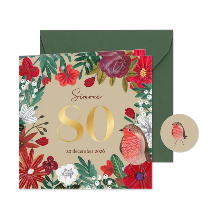 Uitnodiging feestje 80 bloemen botanisch winter