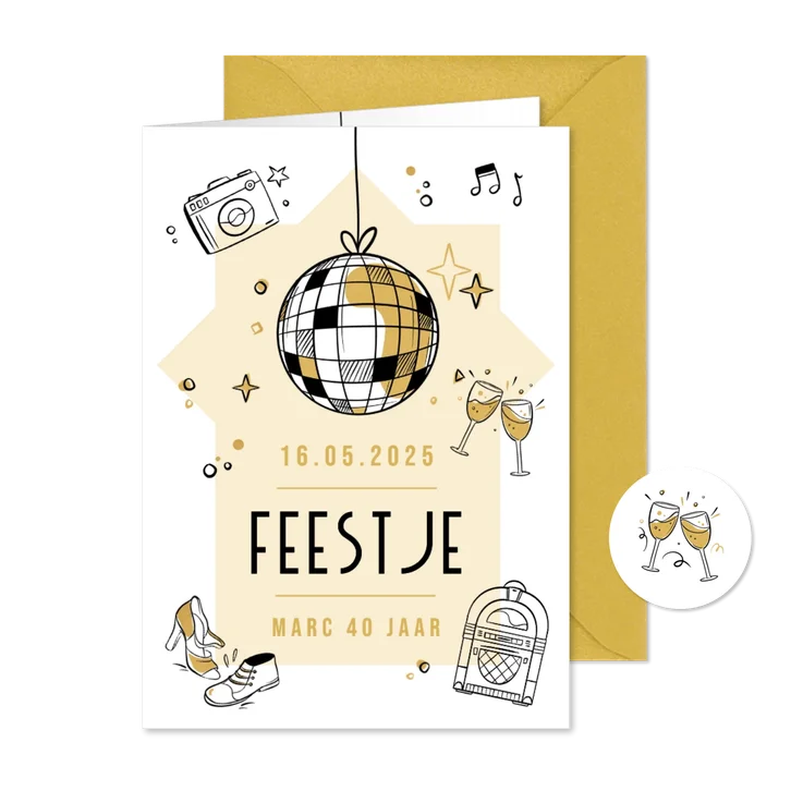 Uitnodiging feestje algemeen verjaardag discobol doodle