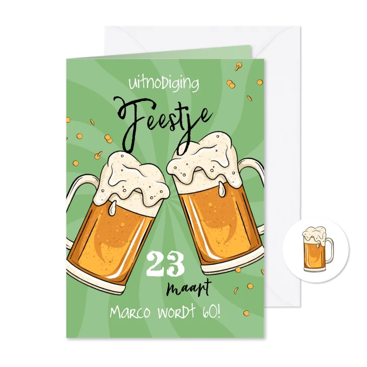 Uitnodiging feestje bier hip confetti