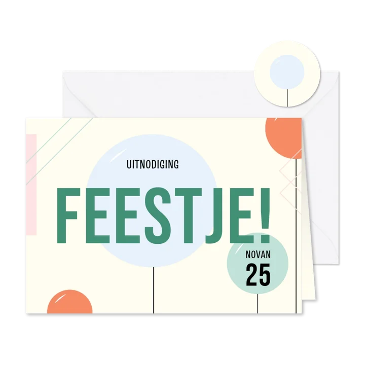 Uitnodiging feestje colorblocking met ballonnen