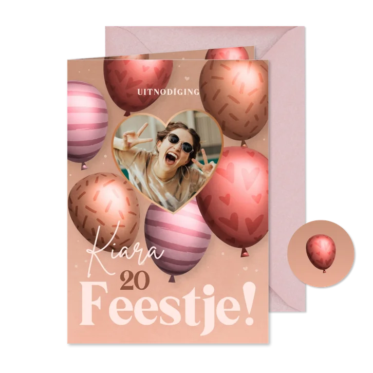 Uitnodiging feestje hippe 3d ballonnen aanpasbare leeftijd