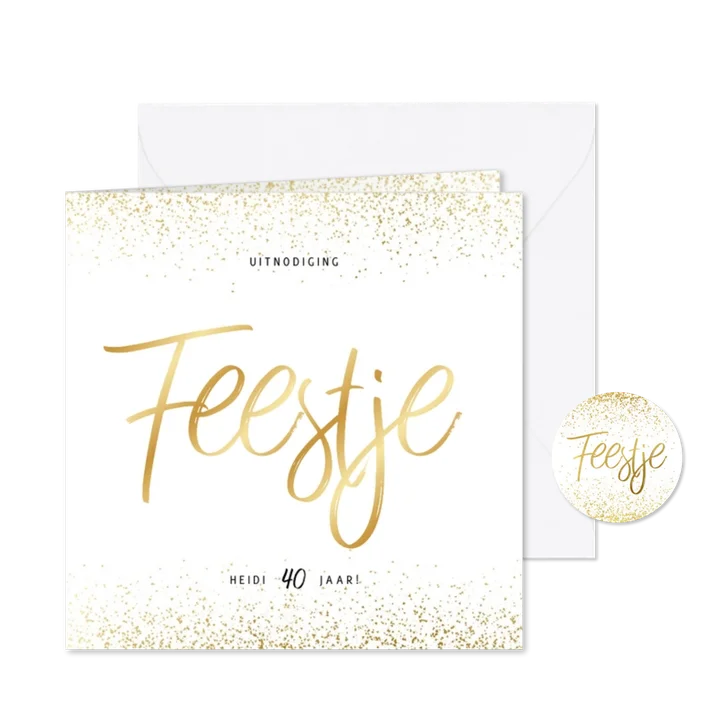 Uitnodiging feestje in goudlook en confetti