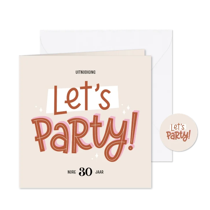 Uitnodiging feestje let's party typografisch
