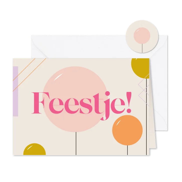 Uitnodiging feestje met felle kleurtjes en ballonnen
