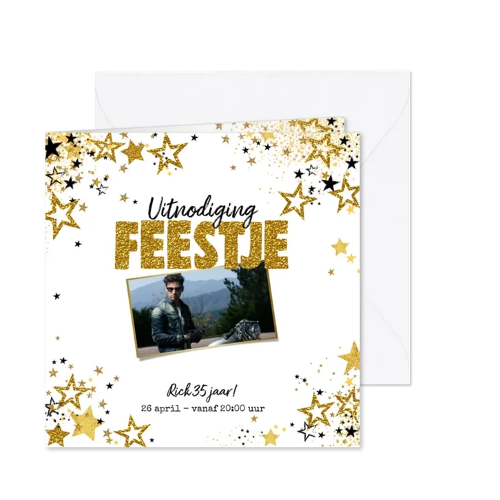 Uitnodiging feestje moderne feestelijke foto kaart sterren