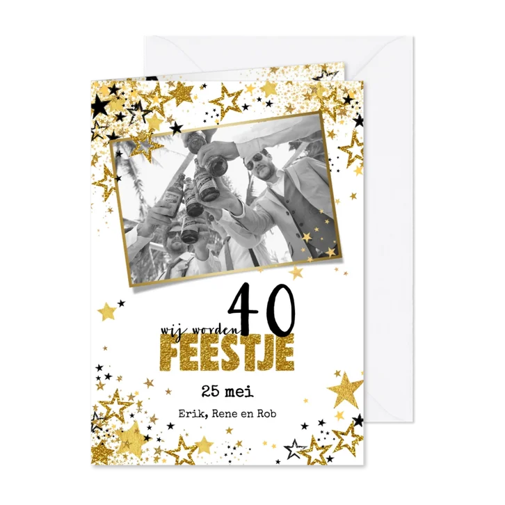 Uitnodiging feestje moderne feestelijke fotokaart  sterren