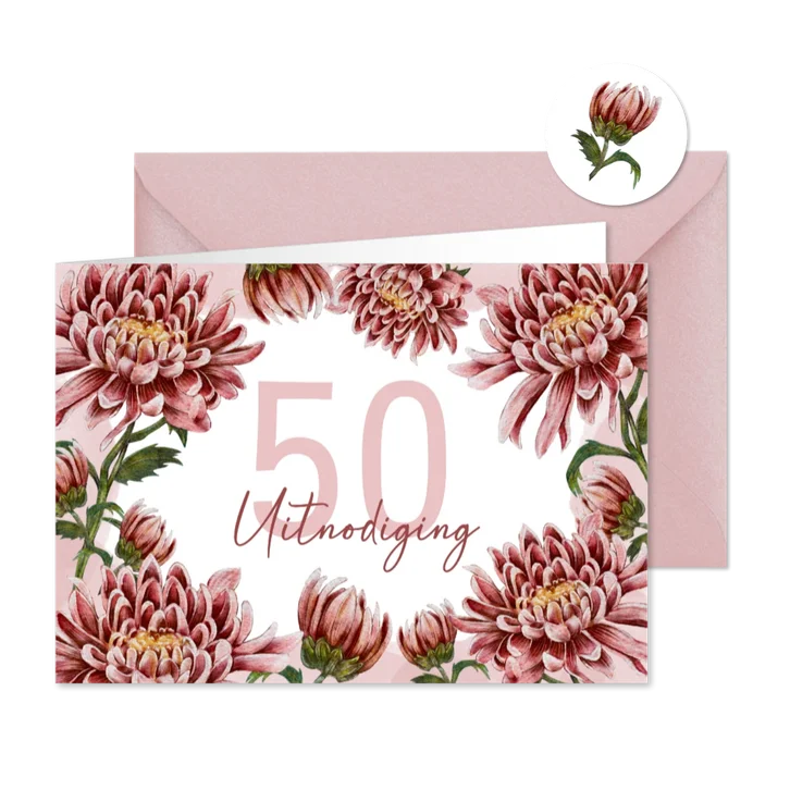 Uitnodiging feestje verjaardag 50 jaar met bloemen