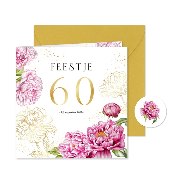 Uitnodiging feestje verjaardag pioenrozen