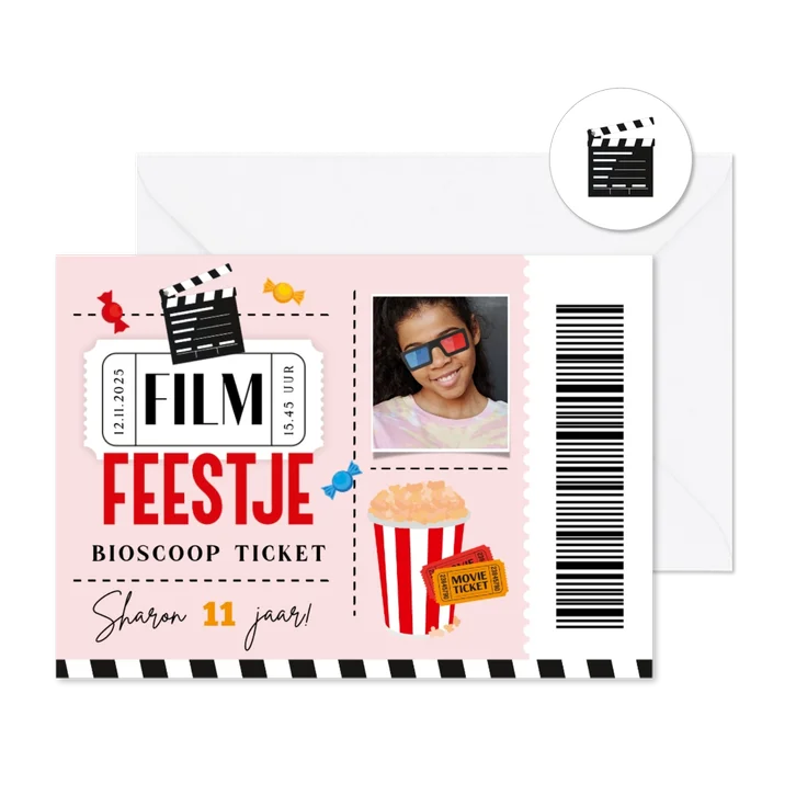 Uitnodiging filmticket popcorn foto