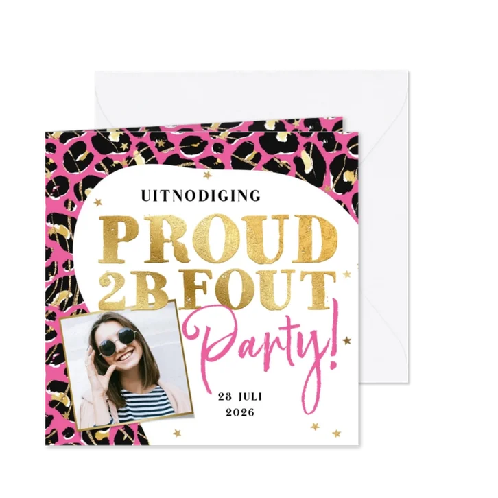 Uitnodiging fout feest panterprint roze foto goud