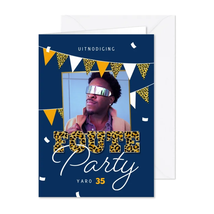 Uitnodiging foute party panterprint foto slingers