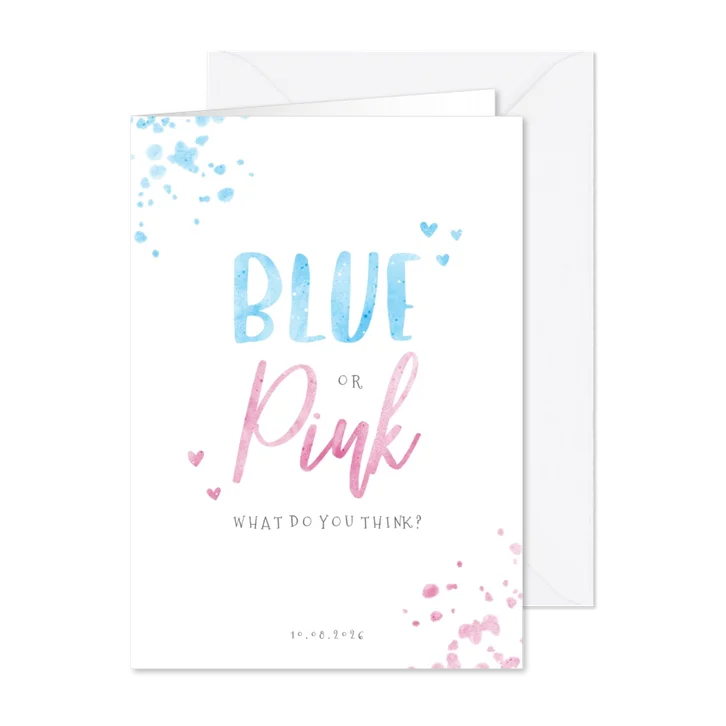Uitnodiging gender reveal blue or pink confetti