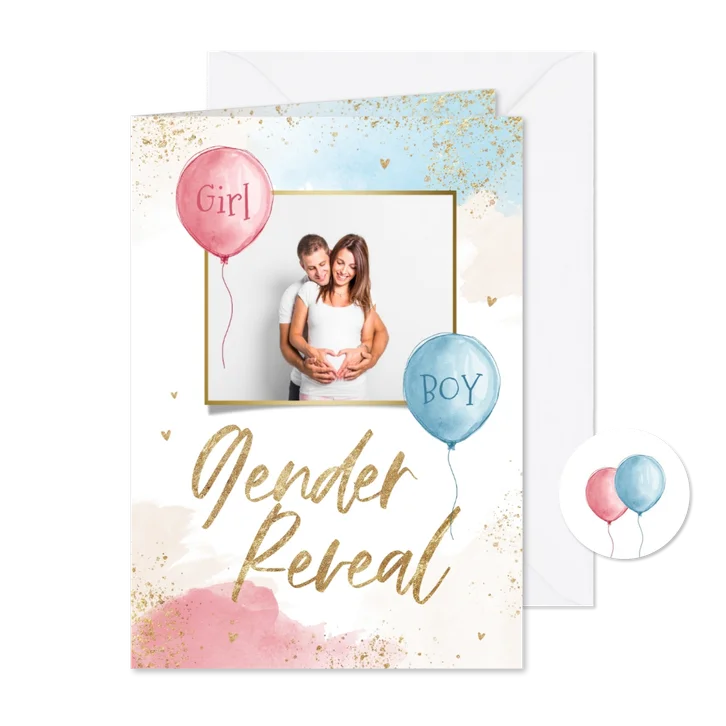 Uitnodiging gender reveal party waterverf blauw roze foto