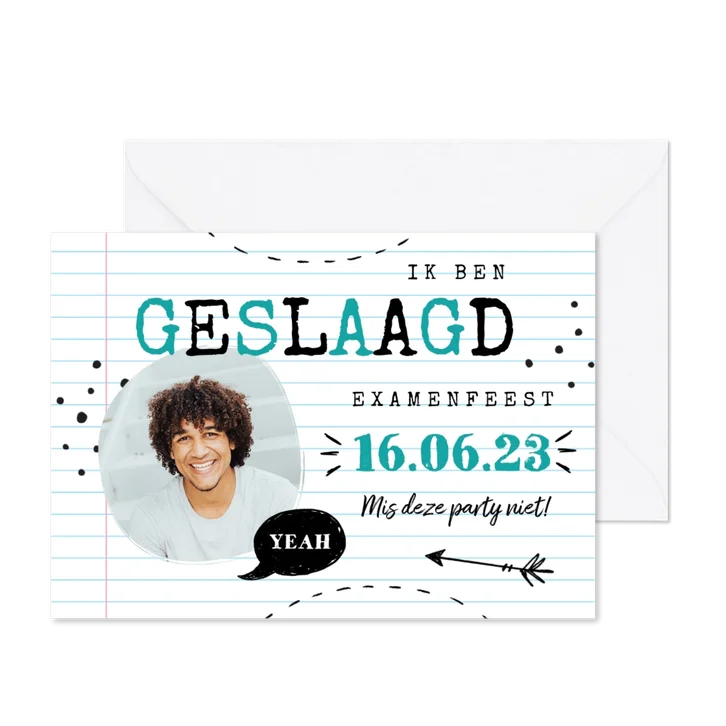 Uitnodiging geslaagd examenfeest papier foto