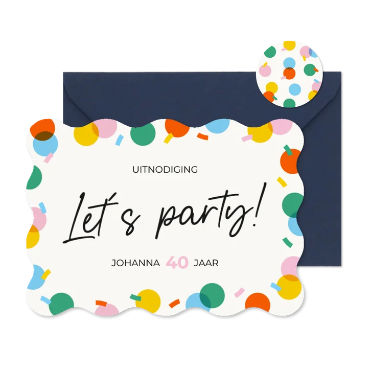 Uitnodiging golfvorm met gekleurde confetti let's party