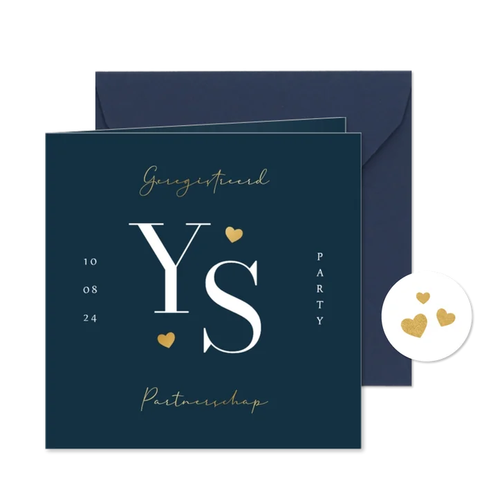 Uitnodiging grote gouden letters geregistreerd partnerschap 