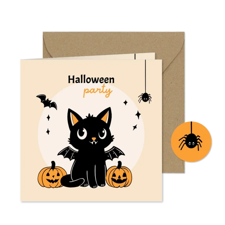 Uitnodiging Halloween feestje met lieve kat