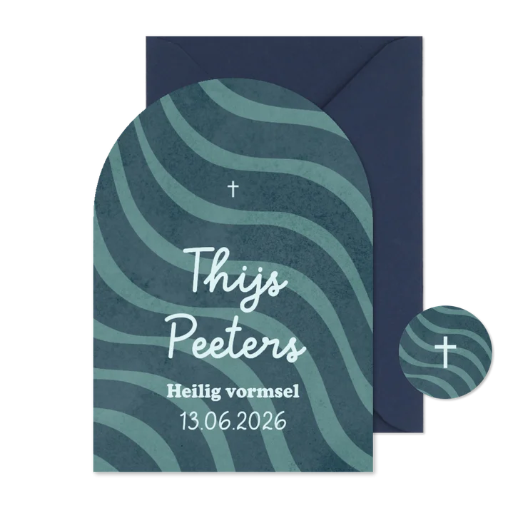 Uitnodiging heilig vormsel boogvorm wave gestreept