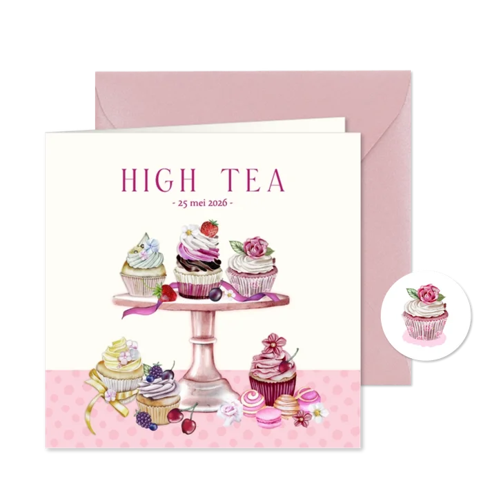 Uitnodiging high tea cupcakes
