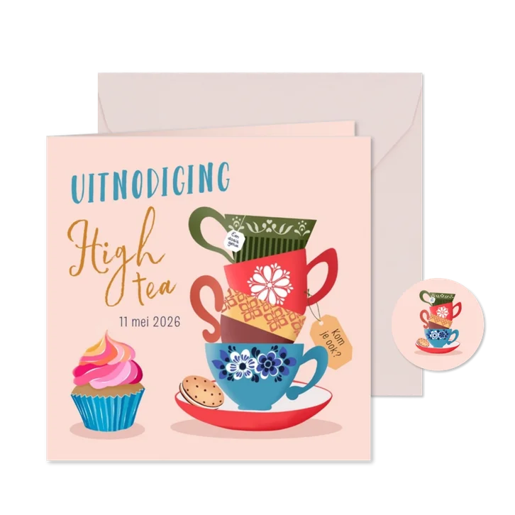 Uitnodiging - High tea met theekopjes