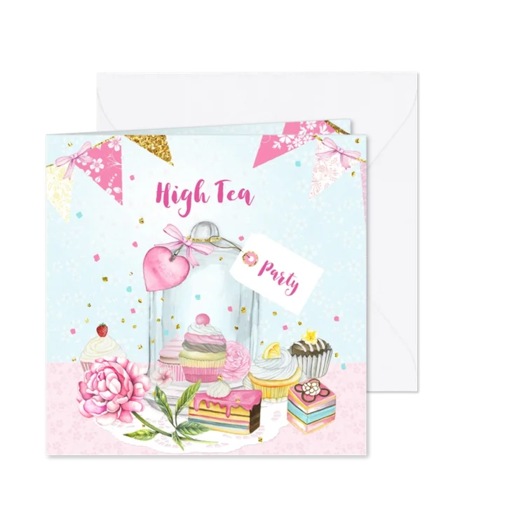 Uitnodiging High Tea stolp taartjes