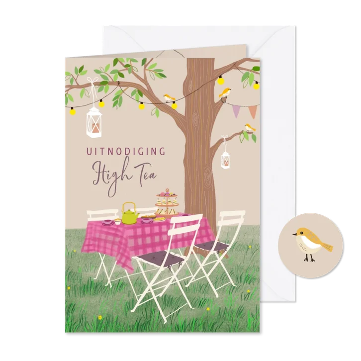 Uitnodiging High Tea tafel onder boom