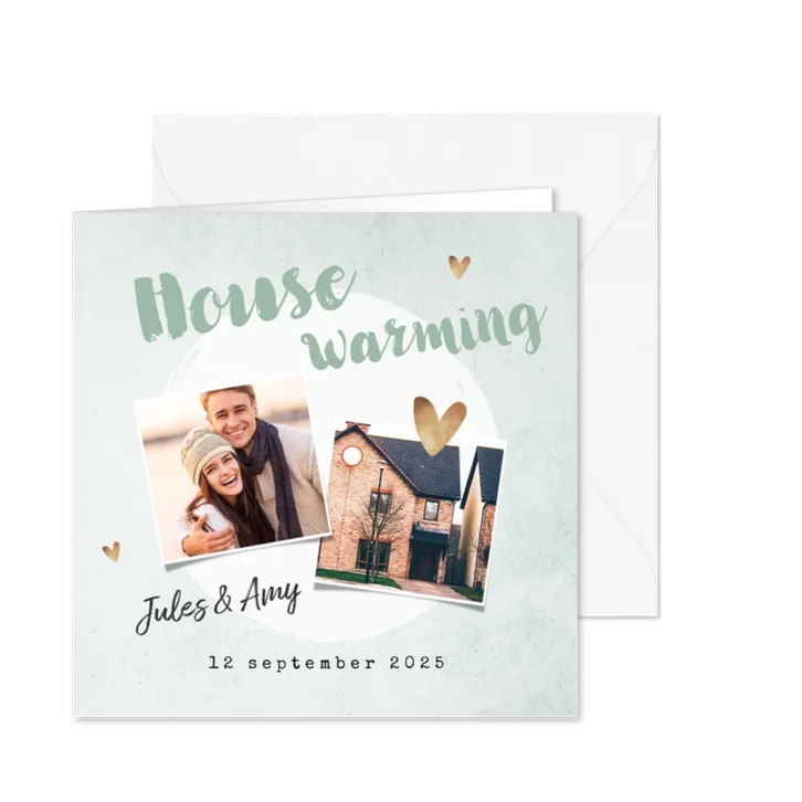Uitnodiging housewarming groen goud plantje foto's