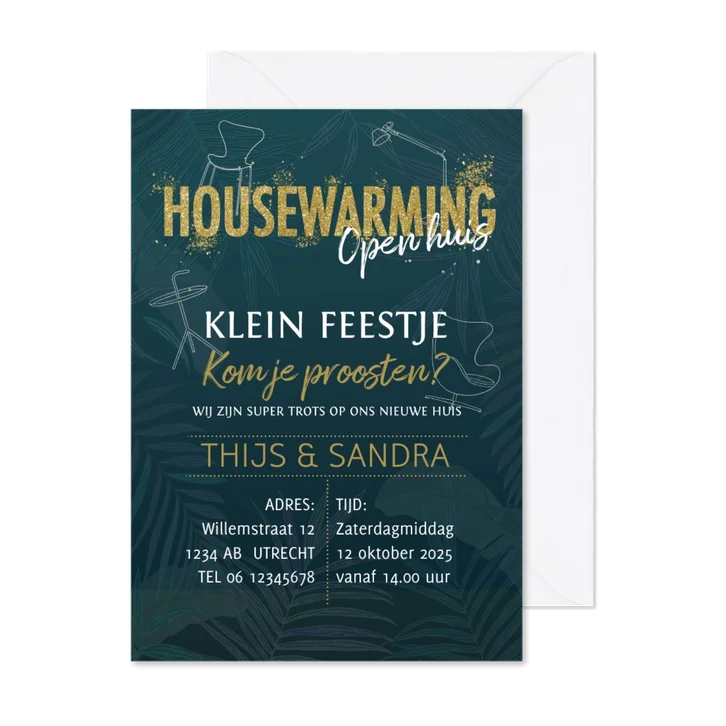 Uitnodiging housewarming met glitterlook