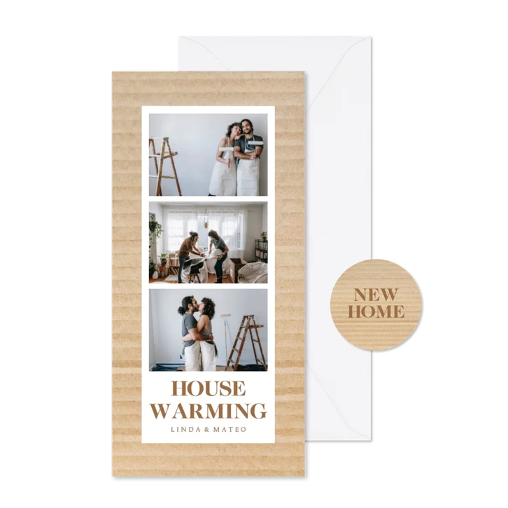 Uitnodiging housewarming met karton fotocollage