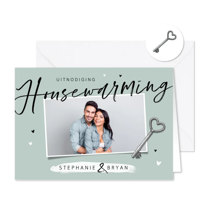 Uitnodiging housewarming sleutel hartjes foto