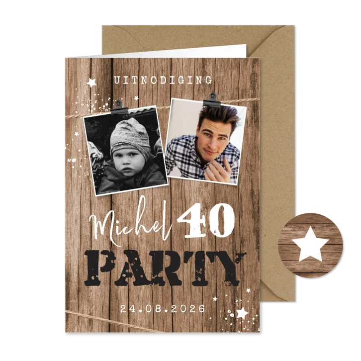 Uitnodiging houtlook verjaardag foto's man feestje party