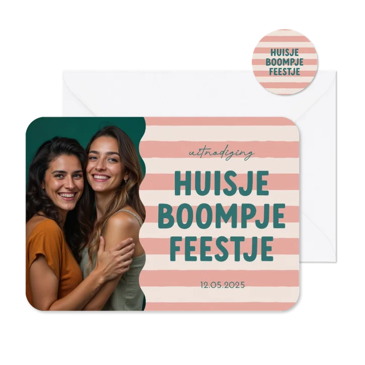Uitnodiging huisje boompje feestje met foto housewarming