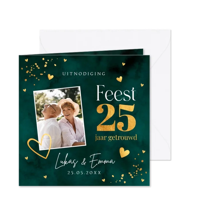 Uitnodiging huwelijksjubileum groen goud 25 jaar getrouwd