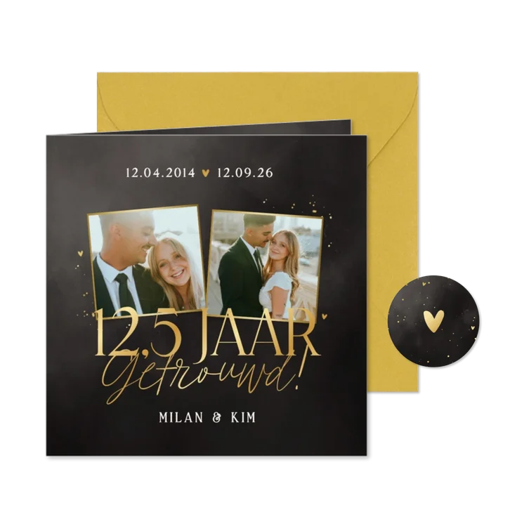 Uitnodiging jubileum 12,5 jaar getrouwd zwart goud foto's