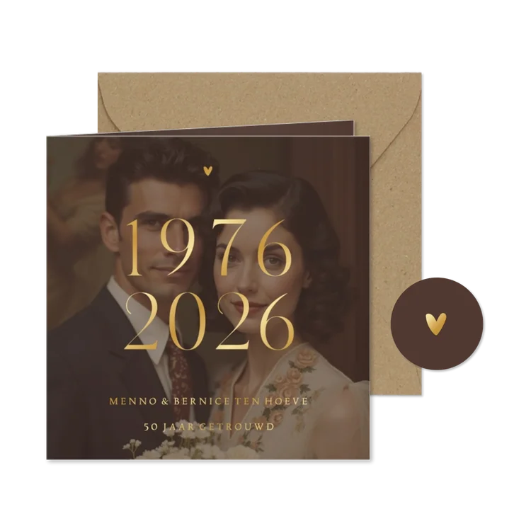 Uitnodiging jubileum 1976 2026 grote foto met goudfolie