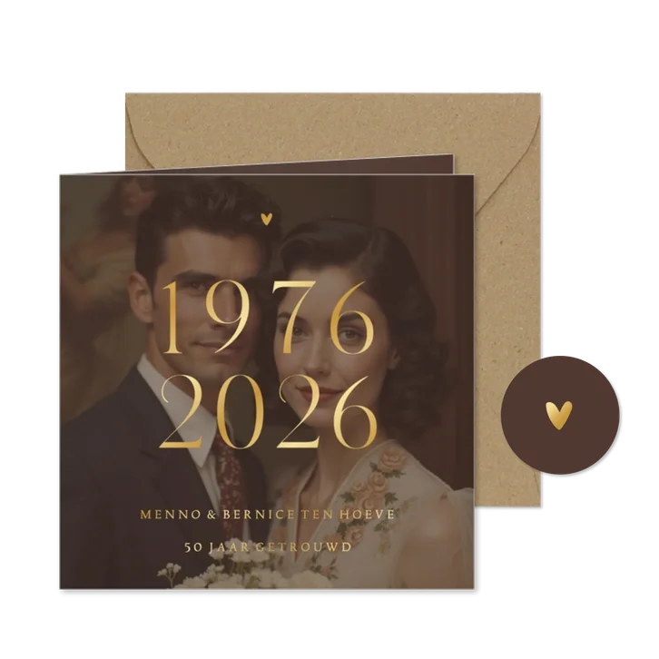Uitnodiging jubileum 1976 2026 grote foto met goudfolie