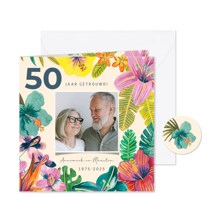 Uitnodiging Jubileum 50 jaar tropische Hawaii bloemen