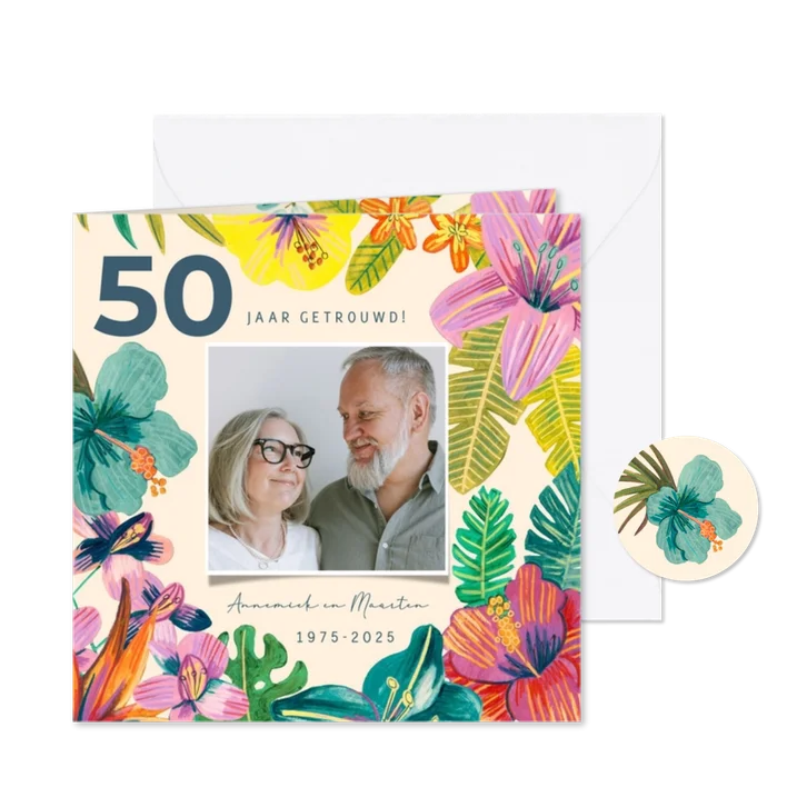 Uitnodiging Jubileum 50 jaar tropische Hawaii bloemen